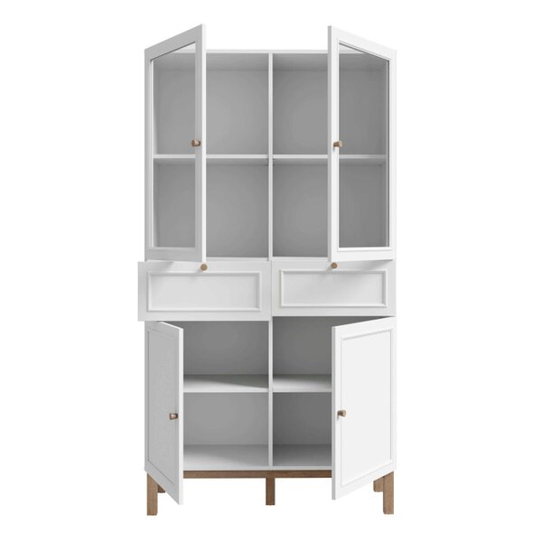 Wyld Haus Niva Light Grey and Natural Oak Effect Display Cabinet 4 Doors 2 Drawers