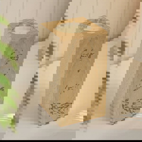 Personalised Memento Company Personalised Botanical Wooden Tealight Holder