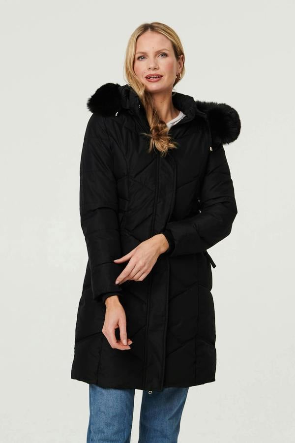 Izabel London Hooded Faux Fur Trim Puffer Jacket