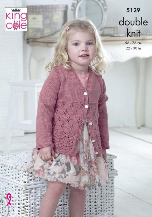 King Cole Cottonsoft DK Knitting Pattern 5129, Cardigans for Kids, 22 - 30 Inches