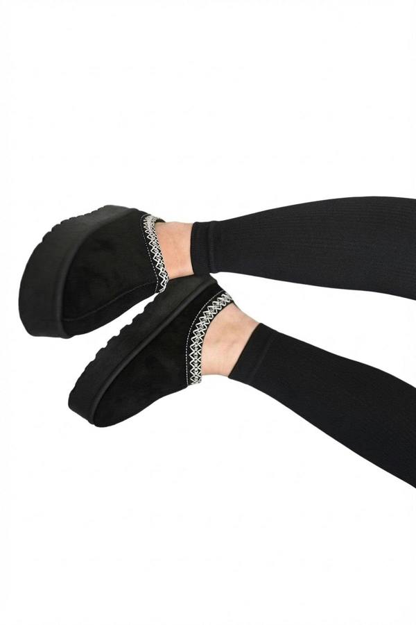 Jolene Aztec Detail Low Ankle Platform Slipper Boots - Black_wb