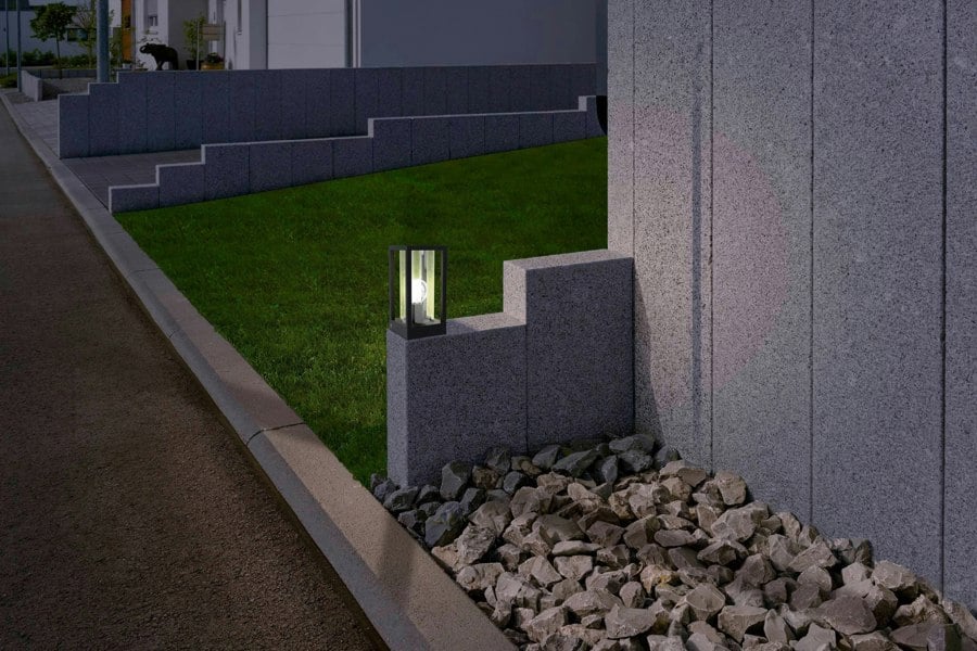 EGLO Cascinetta Exterior Black Metal/Glass Cylinder Post Light