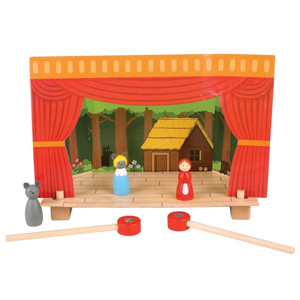 Bigjigs Toys Wooden Magnetic Theatre - Includes Figures & Scenery For 3 Classic Plays