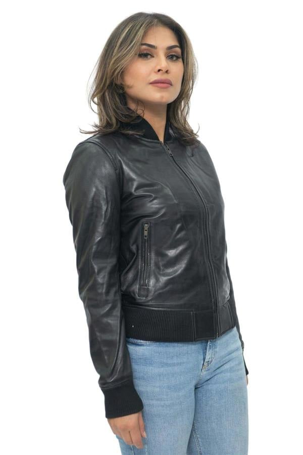 Infinity Leather Womens MA-1 Leather Bomber Jacket-Abbotsford
