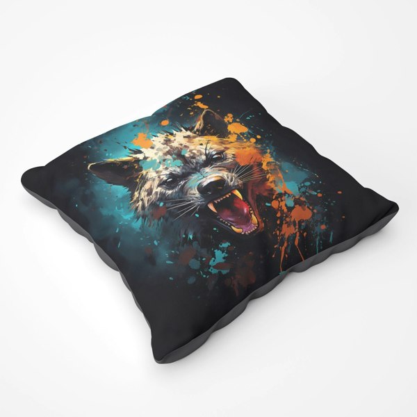 Warren Reed Splashart Angry Hyena Face Floor Cushion