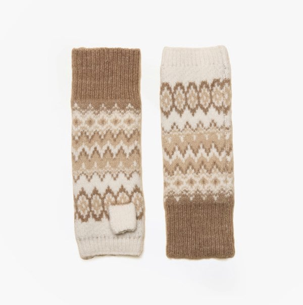 Joules KARA Neutral Fingerless Fairisle Glove Beige