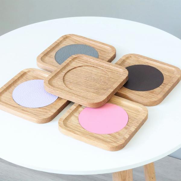 MijMoj Design Personalised Solid Oak And Leather Coaster
