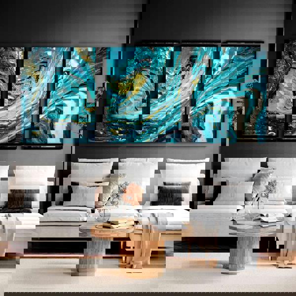 Teal painting | set of 3 Abstract Marble wall art prints