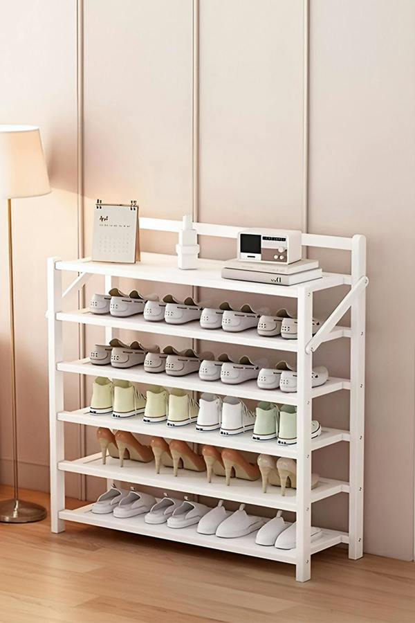 6-Tier Bamboo Foldable Shoe Rack Entrance Shoe Storage