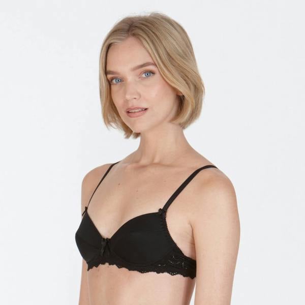 Side view of Very You bra in black – small bust lingerie with longer adjustable straps