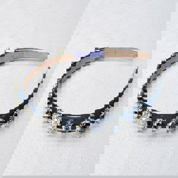 Black Headband Thin Hair Band with Pearls and Jewels