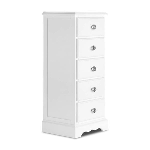Statement Furniture Romance Tallboy 5 Drawer Narrow Chest of Drawers with Crystal Handles