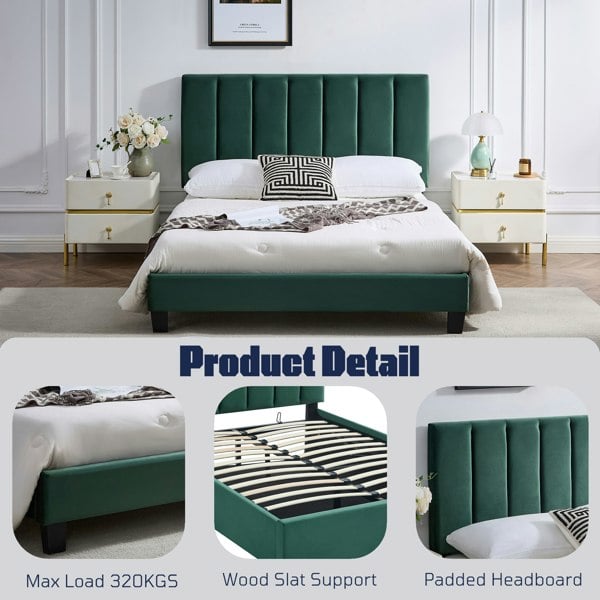 Furniture One Ottoman Storage Bed Frame, Bed Frame with Underbed Storage, Adjustable Headboard, Solid Wood Slats, Max Load 320KS