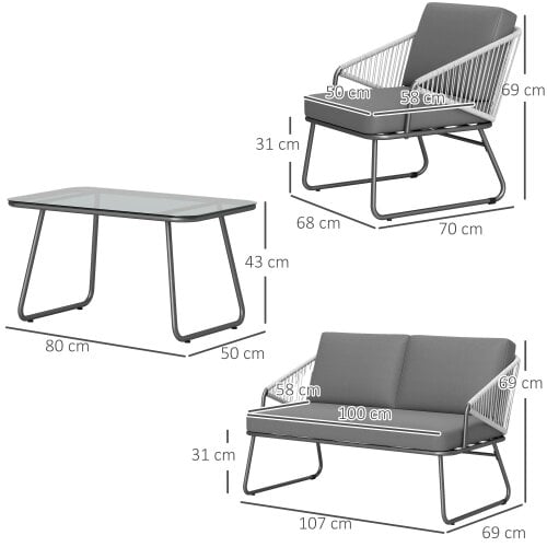 Wyld Haus Yoma Grey Rattan String 4 Seater Outdoor Sofa Set
