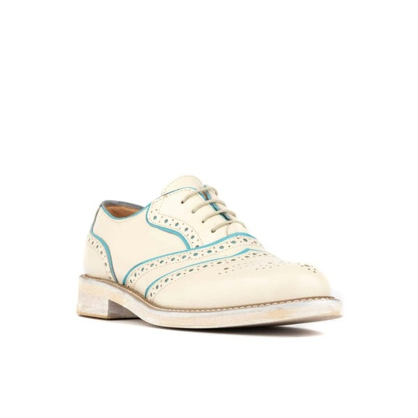 Embassy London Brick Lane - White & Light Blue - Women's contrast leather lace-up brogue
