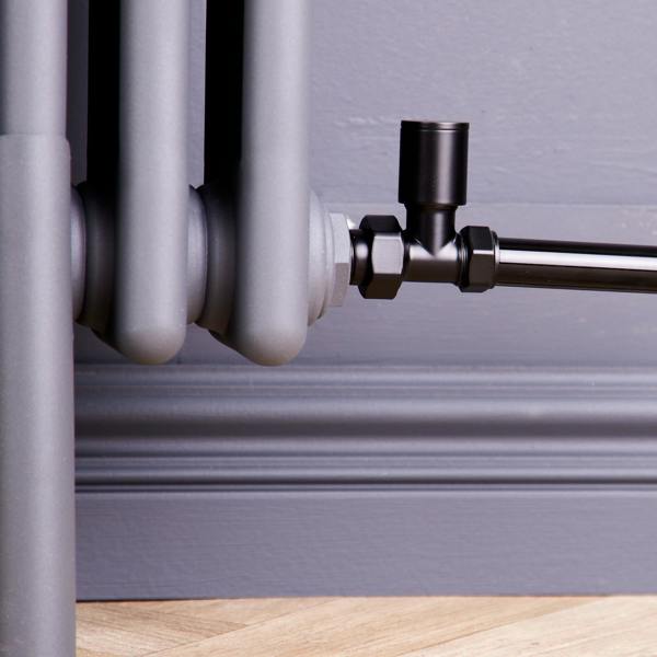 Flode Straight Round Manual Radiator Valve Pack | 15mm x 1/2″ | Satin Black