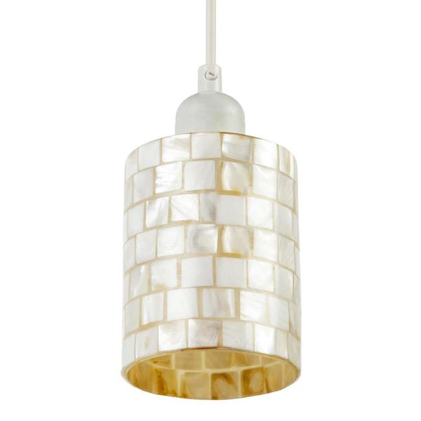 Modern Cylindrical Pendant Light Shade Mother of Pearl Style Mosaic Image 5