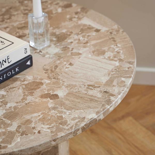 Wyld Haus Bremen Brown Marble Round Coffee Table Hexagon Base