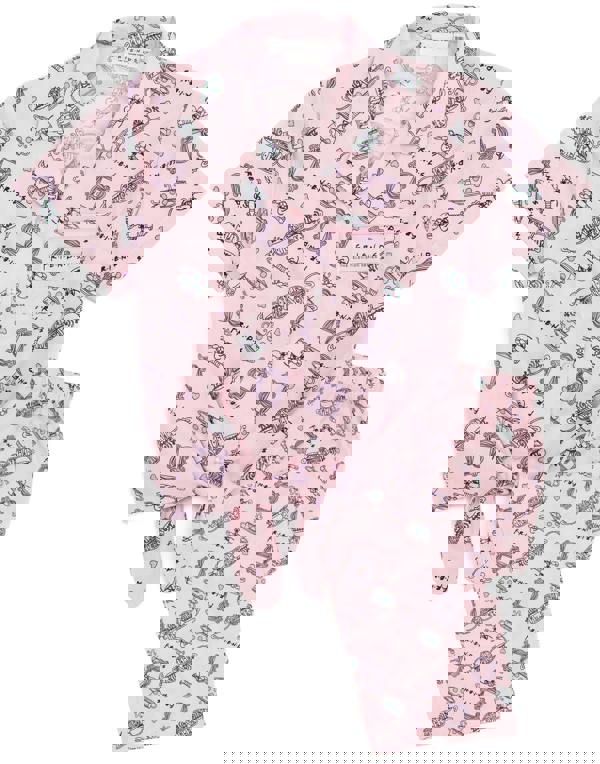 Friends Girls Pink Central Perk Logo Aop Short Sleeve Long Leg Pyjama Set