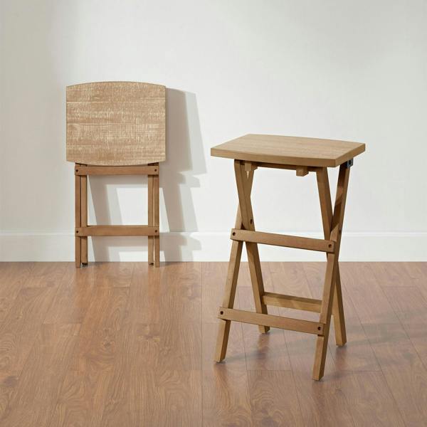 Set of 2 Shire Oak Folding Stools, 64cm Tall Bar Stools