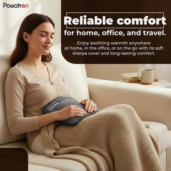 Powatron Rechargeable Electric Hot Water Bottle - Soft & Cosy Hand Body Warmer, Massaging Heat Pad, Over-Heat Protection Electric Water Bottle