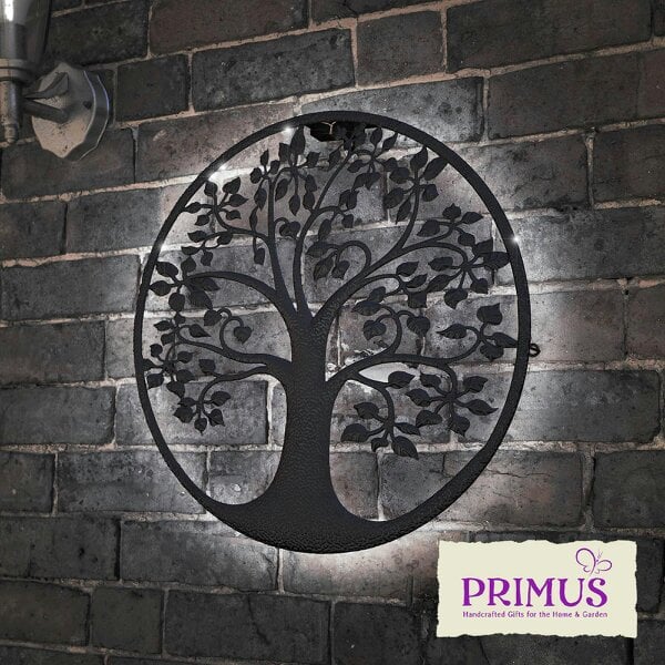 EDH Door Hardware Tree of Life Silhouette Solar Backlit Wall Art – 50 x 50 CM | Metal LED Lighted Wall Décor for Indoor & Outdoor