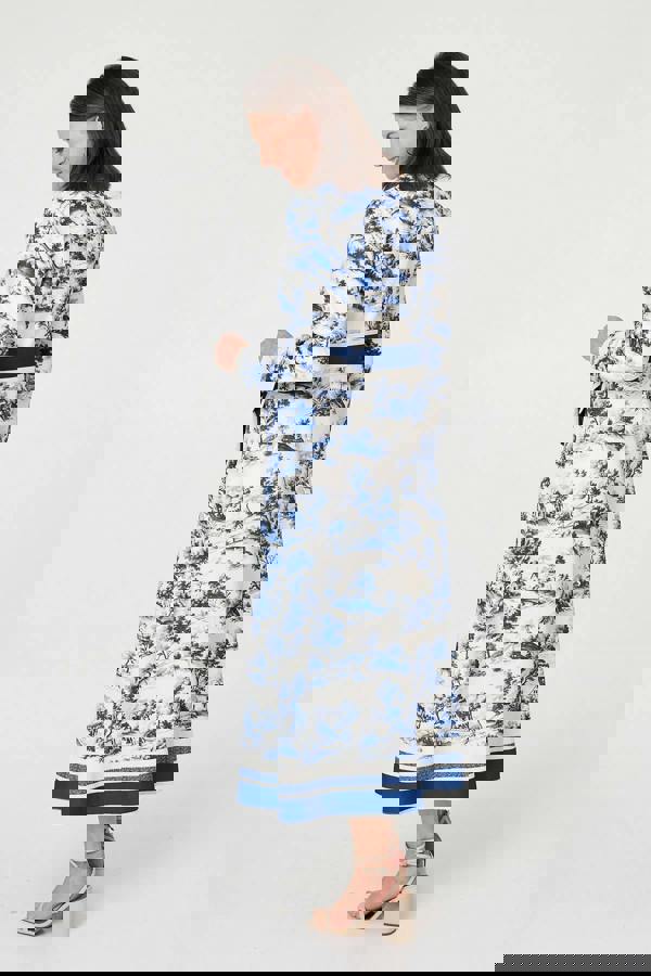 Blue | Border Print Tie Waist Maxi Shirt Dress