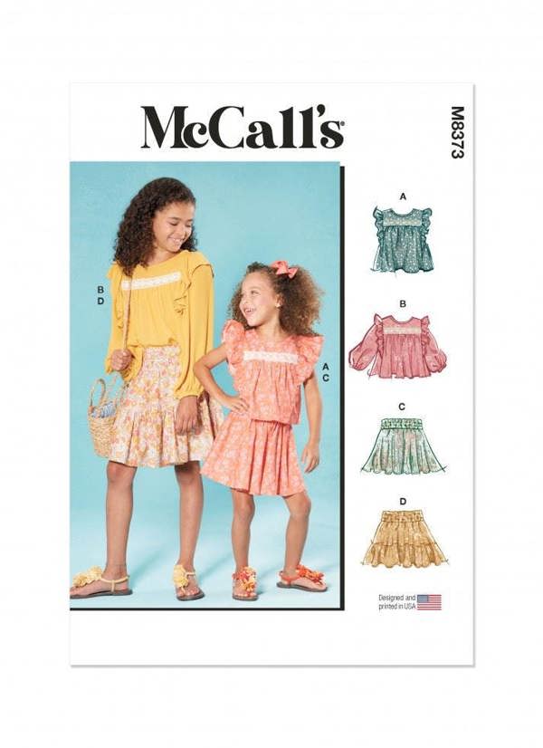 McCalls 8373 Paper Sewing Pattern – Kids' Top & Skirt, Intermediate