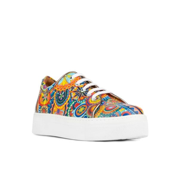 Embassy London Camila - Silver & Signature Print - Women's chunky sole leather trainer in colourful print