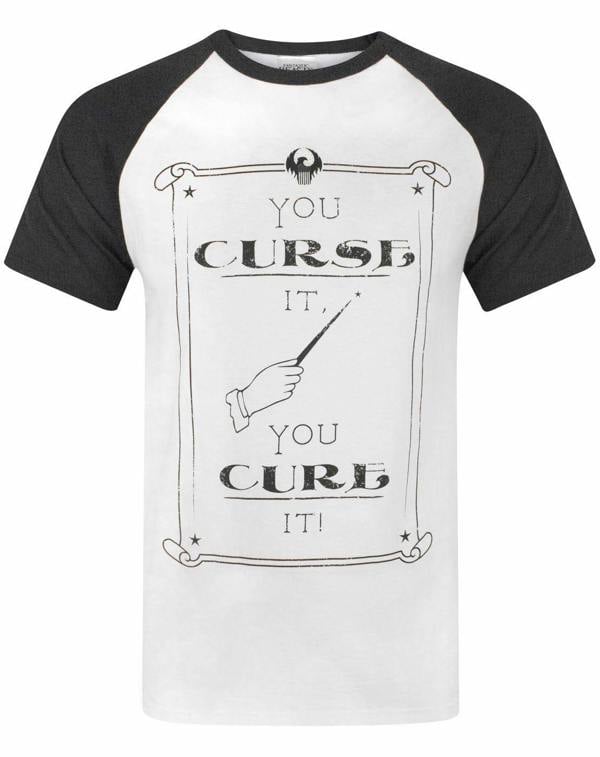 Fantastic Beasts And Where To Find Them Mens White You Curse It, You Cure It Text Print Raglan Short Sleeved T-Shirt