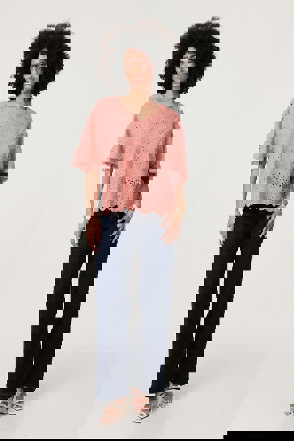 Pink | Broderie Anglaise Angel Sleeve Blouse
