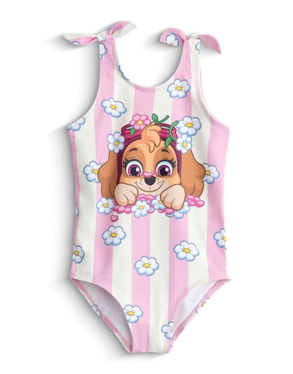 Vanilla Underground Paw Patrol Girls Pink Skye Flowers 1 Piece Swimming Costume