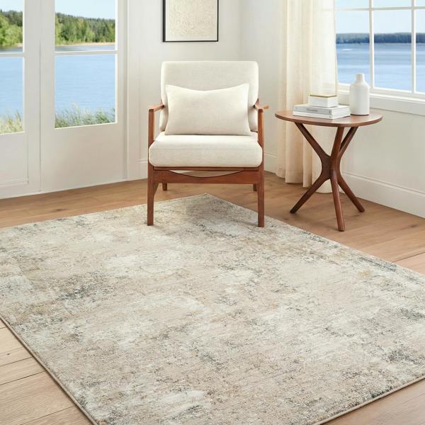 Livabliss Nathan-Abstract Beige Grey Brown Modern Marble Fringe Rug