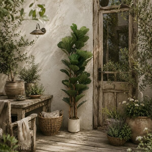 Wyld Haus Toelna Artificial Fiddle Leaf Fig Style Tree With Broad Leaves 150cm Green
