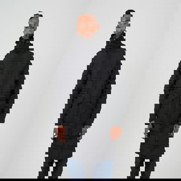 Brave Soul Black Padded Hooded Longline Jacket - Black Image 1