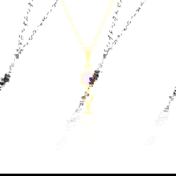 270P030104925 Modern Pearl, Amethyst & Topaz Drop Pendant in Gold Plated Silver 1