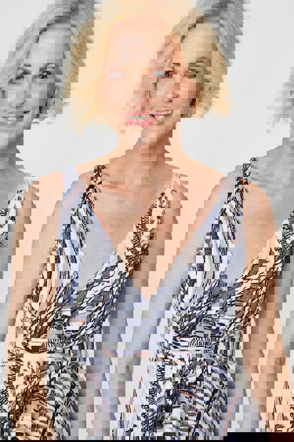 Navy | Abstract Print A-Line Maxi Dress