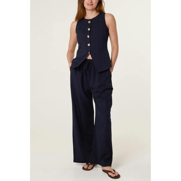 Blue Vanilla Round Neck Button Through Vest & Trouser Set