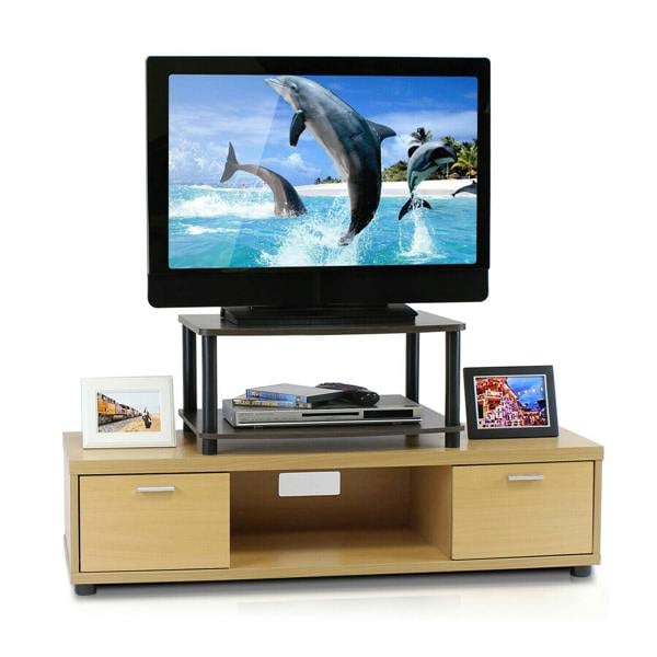 WALPLUS Turn N Tube No Tools | Modern Furniture Piece for Stylish and Functional Home Use | 2 Tier Elevated TV Stands, Dark Brown/Black