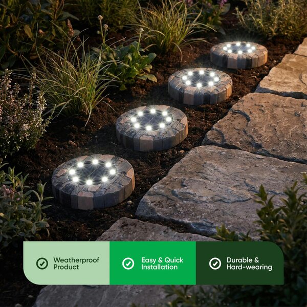 Gardenwize Pack of 4 Stone Effect Solar LED Deck & Ground Lights