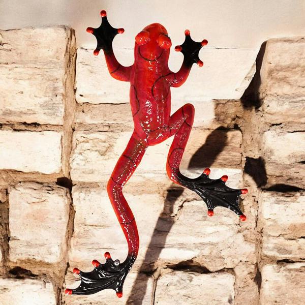 EDH Door Hardware Red Metal Frog Wall Art – 47 x 27 x 5 CM | 3D Hand-Painted Metal Frog Décor