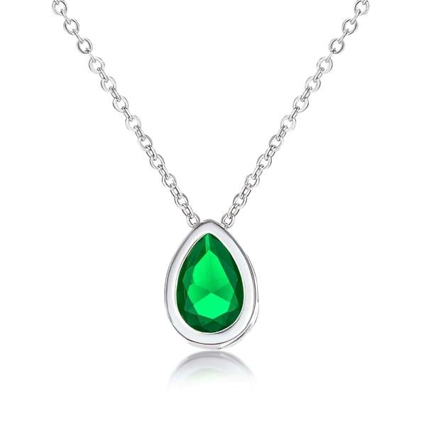 Zavana Green Pear Shaped Silver Pendant Necklace with Green Cubic Zirconia Stone for Women