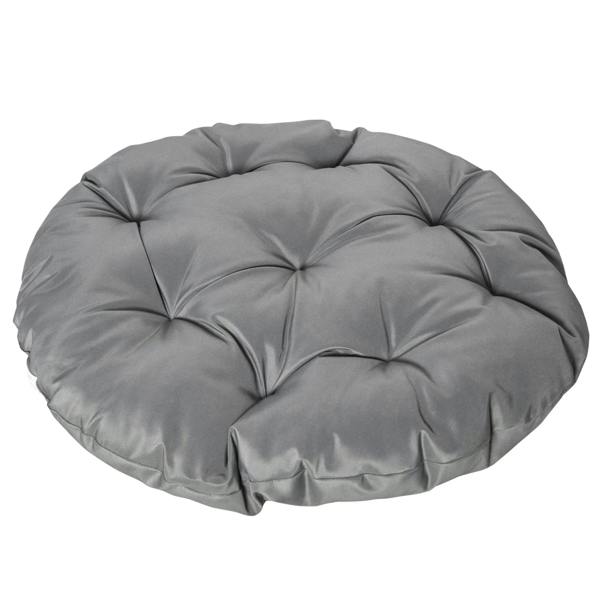 Grey round padded Papasan seat cushion with tufted button details