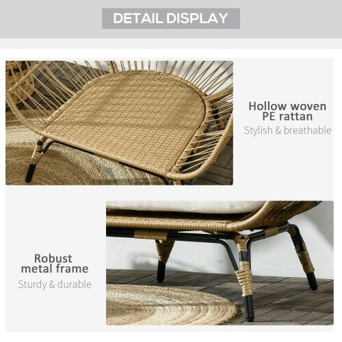 Wyld Haus Tasudo Natural String Rattan Egg Chair With White Cushions And Pillows