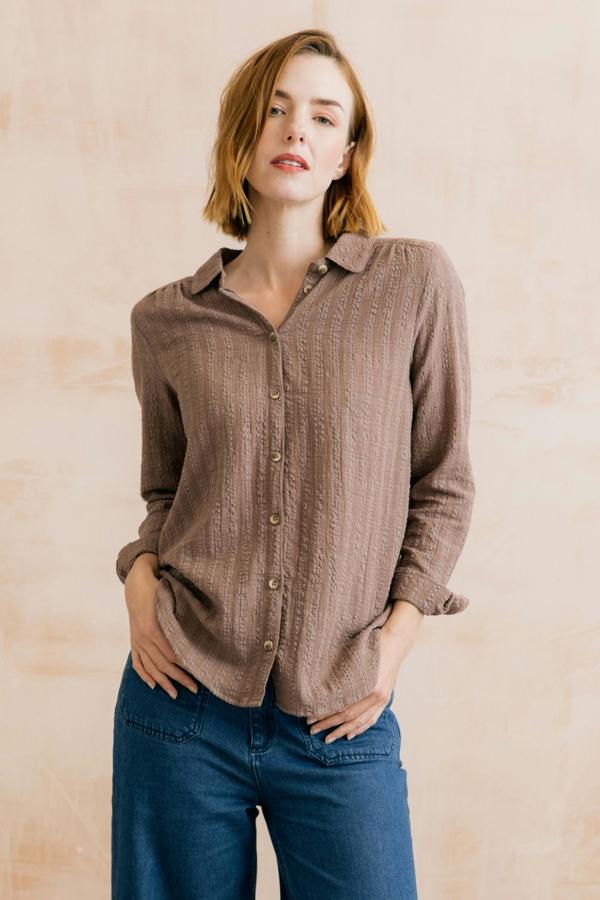 Lily & Me Savannah Textured Seersucker Shirt Mocha