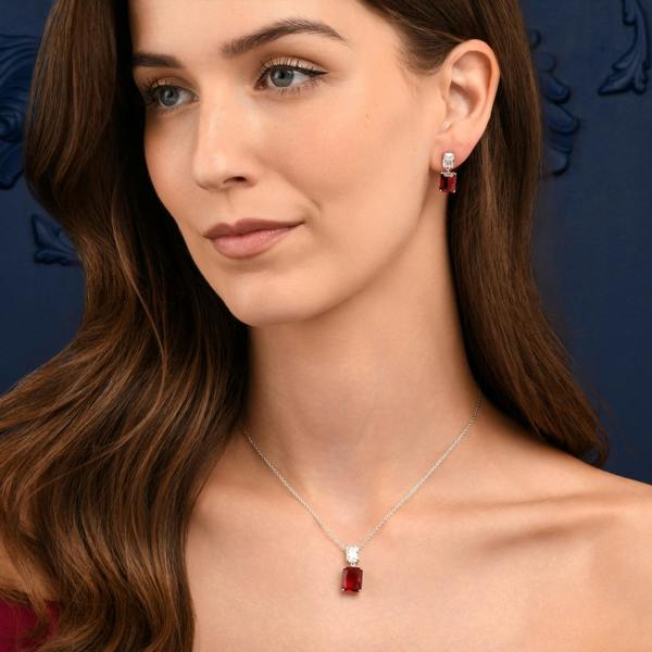 namana Red Sterling Silver Double Rectangle Statement Pendant Necklace