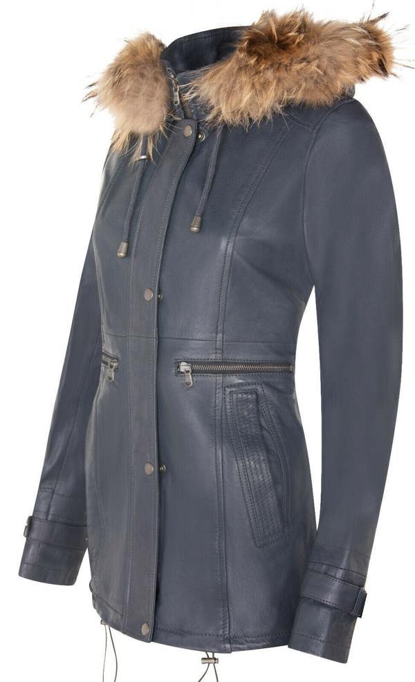 Infinity Leather Womens Leather Hooded Parka Jacket-Putian