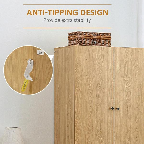 Natural wood wardrobe with two doors and anti-tipping stability design