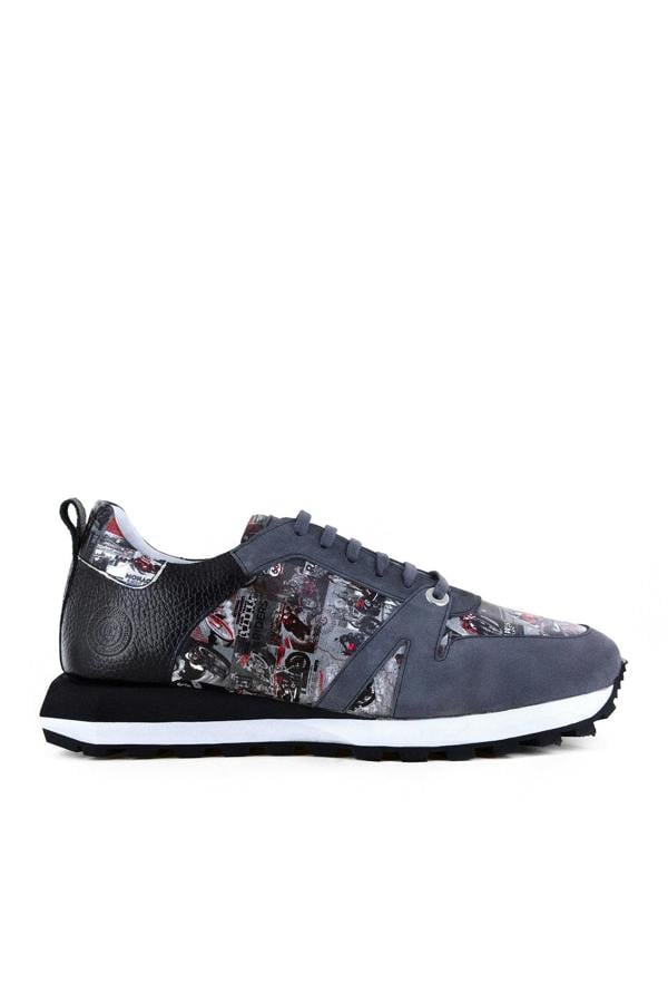 VINTAGE MOTORBIKE PRINTED LEATHER AND SUEDE TRAINERS - Premium Men's Patterned Shirt by Claudio Lugli | Bold Design, Tailored Fit, Best Printed Shirts