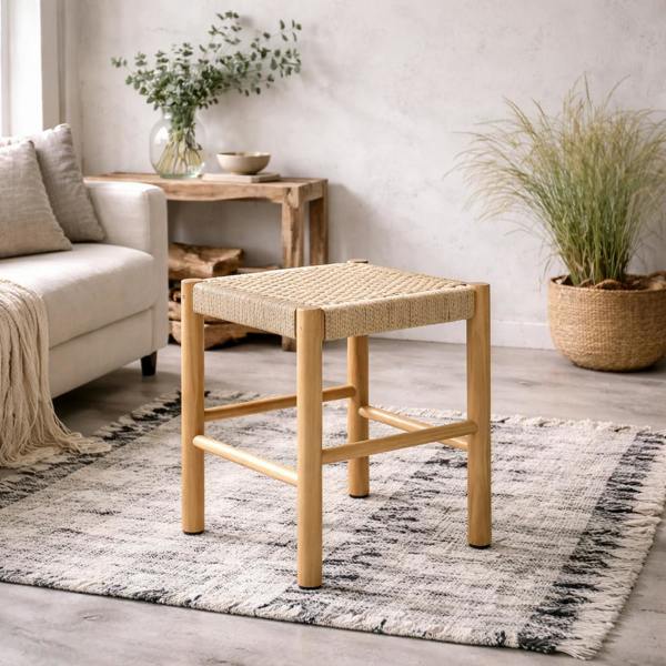 Wyld Haus Tilst Natural Weaved Stool Wooden Legs